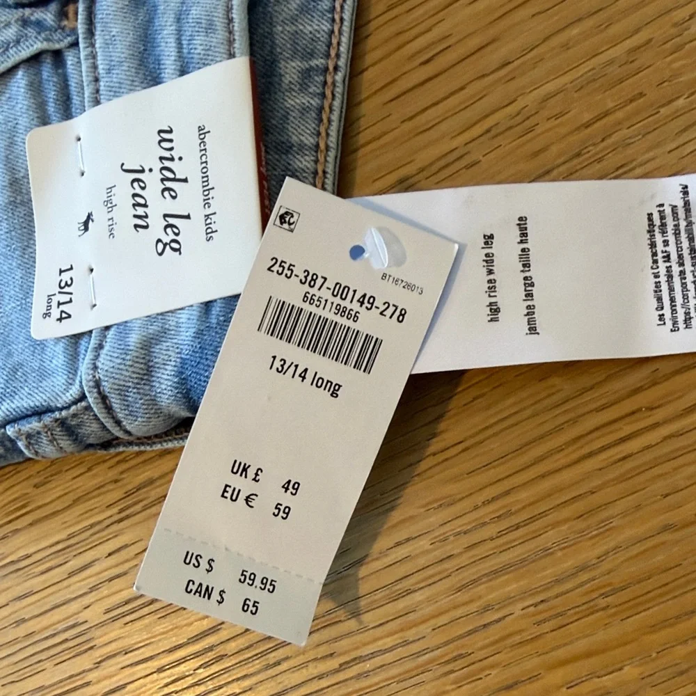 Abercrombie Kids Light Blue Wide Leg Jeans 13/14L - Picture 2 of 5